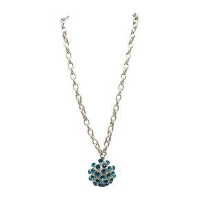 Jessica Simpson Silver Tone Necklace With Blue Crystal Sphere Pendant